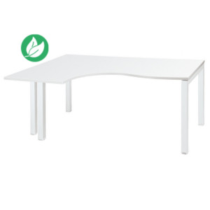 Bureau compact retour à gauche Actual - L.160 x P.120 cm - Plateau Blanc - 4 pieds Blanc