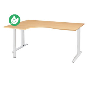 Bureau compact retour à gauche Actual - L.160 x P.120 cm - Plateau Chêne  - Pieds L Blanc