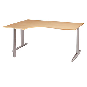 Bureau compact retour Ă gauche Actual - L.160 x P.120 cm - Plateau HĂȘtre - Pieds L Aluminium
