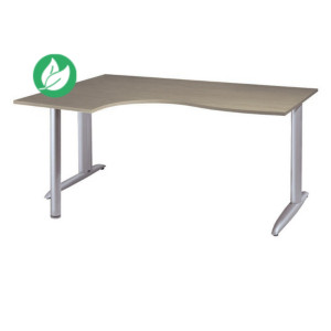 Bureau compact retour à gauche Actual - L.180 x P.120 cm - Plateau Chêne grisé - Pieds L Aluminium