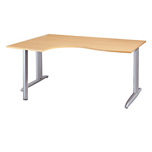 Bureau compact retour Ă gauche Actual - L.180 x P.120 cm - Plateau ChĂȘne - Pieds L Aluminium