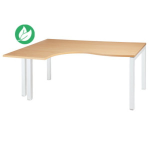 Bureau compact retour à gauche Actual - L.180 x P.120 cm - Plateau Hêtre - 4 pieds Blanc