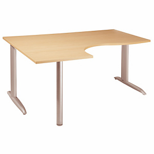 Bureau compact retour Ă gauche Actual - L.180 x P.120 cm - Plateau HĂȘtre - Pieds L Aluminium