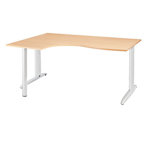 Bureau compact retour Ă gauche Actual - L.180 x P.120 cm - Plateau HĂȘtre - Pieds L Blanc