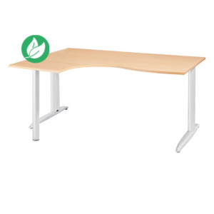 Bureau compact retour à gauche Actual - L.180 x P.120 cm - Plateau Hêtre - Pieds L Blanc