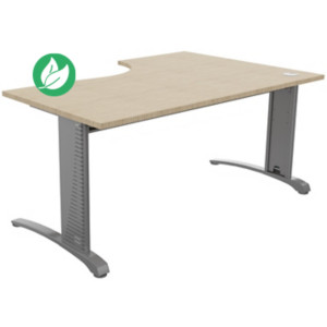 Bureau compact retour à gauche Biospace - L.160 x P.110 cm - Plateau Chêne - Pieds Aluminium - Embases Aluminium Bureau compact retour à gauche Biospace - L.160 x P.110 cm - Plateau Chêne - Pieds Aluminium - Embases Aluminium
