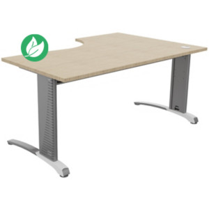 Bureau compact retour à gauche Biospace - L.160 x P.110 cm - Plateau Chêne - Pieds Aluminium - Embases Blanc Bureau compact retour à gauche Biospace - L.160 x P.110 cm - Plateau Chêne - Pieds Aluminium - Embases Blanc