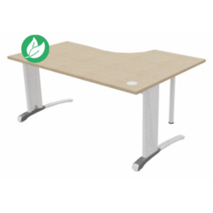 Bureau compact retour à gauche Biospace - L.160 x P.110 cm - Plateau Chêne - Pieds Blanc - Embases Aluminium Bureau compact retour à gauche Biospace - L.160 x P.110 cm - Plateau Chêne - Pieds Blanc - Embases Aluminium