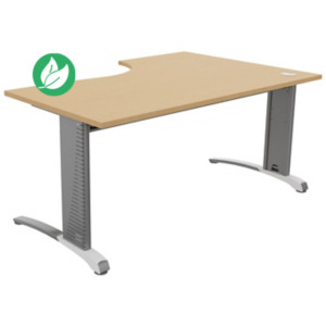 Bureau compact retour à gauche Biospace - L.160 x P.110 cm - Plateau Hêtre - Pieds Aluminium - Embases Blanc Bureau compact retour à gauche Biospace - L.160 x P.110 cm - Plateau Hêtre - Pieds Aluminium - Embases Blanc