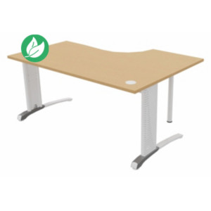 Bureau compact retour à gauche Biospace - L.160 x P.110 cm - Plateau Hêtre - Pieds Blanc - Embases Aluminium Bureau compact retour à gauche Biospace - L.160 x P.110 cm - Plateau Hêtre - Pieds Blanc - Embases Aluminium
