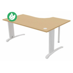 Bureau compact retour à gauche Biospace - L.160 x P.110 cm - Plateau Hêtre - Pieds Blanc - Embases Blanc Bureau compact retour à gauche Biospace - L.160 x P.110 cm - Plateau Hêtre - Pieds Blanc - Embases Blanc