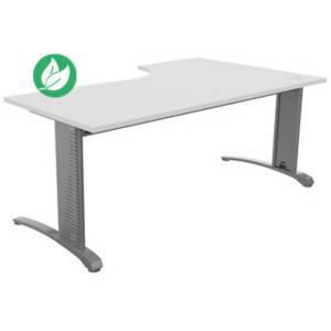 Bureau compact retour à gauche Biospace - L.180 x P.110 cm - Plateau Blanc - Pieds Aluminium - Embases Aluminium Bureau compact retour à gauche Biospace - L.180 x P.110 cm - Plateau Blanc - Pieds Aluminium - Embases Aluminium