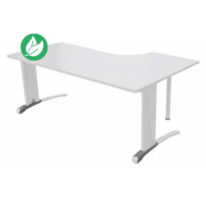 Bureau compact retour à gauche Biospace - L.180 x P.110 cm - Plateau Blanc - Pieds Blanc - Embases Aluminium Bureau compact retour à gauche Biospace - L.180 x P.110 cm - Plateau Blanc - Pieds Blanc - Embases Aluminium
