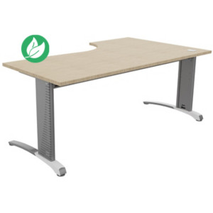Bureau compact retour à gauche Biospace - L.180 x P.110 cm - Plateau Chêne - Pieds Aluminium - Embases Blanc Bureau compact retour à gauche Biospace - L.180 x P.110 cm - Plateau Chêne - Pieds Aluminium - Embases Blanc