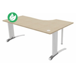 Bureau compact retour à gauche Biospace - L.180 x P.110 cm - Plateau Chêne - Pieds Blanc - Embases Aluminium Bureau compact retour à gauche Biospace - L.180 x P.110 cm - Plateau Chêne - Pieds Blanc - Embases Aluminium