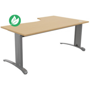 Bureau compact retour à gauche Biospace - L.180 x P.110 cm - Plateau Hêtre - Pieds Aluminium - Embases Aluminium Bureau compact retour à gauche Biospace - L.180 x P.110 cm - Plateau Hêtre - Pieds Aluminium - Embases Aluminium