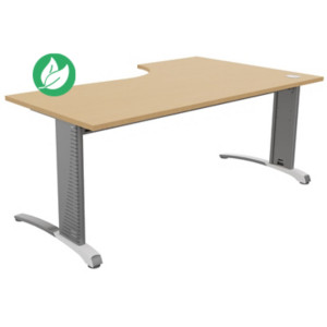 Bureau compact retour à gauche Biospace - L.180 x P.110 cm - Plateau Hêtre - Pieds Aluminium - Embases Blanc Bureau compact retour à gauche Biospace - L.180 x P.110 cm - Plateau Hêtre - Pieds Aluminium - Embases Blanc