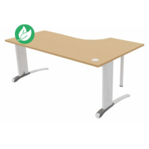 Bureau compact retour à gauche Biospace - L.180 x P.110 cm - Plateau Hêtre - Pieds Blanc - Embases Aluminium Bureau compact retour à gauche Biospace - L.180 x P.110 cm - Plateau Hêtre - Pieds Blanc - Embases Aluminium
