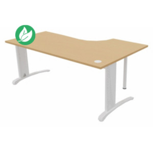 Bureau compact retour à gauche Biospace - L.180 x P.110 cm - Plateau Hêtre - Pieds Blanc - Embases Blanc Bureau compact retour à gauche Biospace - L.180 x P.110 cm - Plateau Hêtre - Pieds Blanc - Embases Blanc