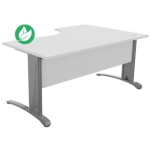 Bureau compact retour à gauche Biospace avec voile de fond - L.160 x P.110 cm - Plateau Blanc - Pieds Aluminium - Embases Aluminium Bureau compact retour à gauche Biospace avec voile de fond - L.160 x P.110 cm - Plateau Blanc - Pieds Aluminium - Embases Aluminium