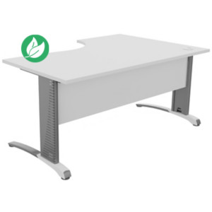 Bureau compact retour à gauche Biospace avec voile de fond - L.160 x P.110 cm - Plateau Blanc - Pieds Aluminium - Embases Blanc Bureau compact retour à gauche Biospace avec voile de fond - L.160 x P.110 cm - Plateau Blanc - Pieds Aluminium - Embases Blanc