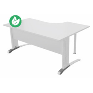 Bureau compact retour à gauche Biospace avec voile de fond - L.160 x P.110 cm - Plateau Blanc - Pieds Blanc - Embases Aluminium Bureau compact retour à gauche Biospace avec voile de fond - L.160 x P.110 cm - Plateau Blanc - Pieds Blanc - Embases Aluminium