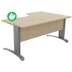 Bureau compact retour à gauche Biospace avec voile de fond - L.160 x P.110 cm - Plateau Chêne - Pieds Aluminium - Embases Aluminium Bureau compact retour à gauche Biospace avec voile de fond - L.160 x P.110 cm - Plateau Chêne - Pieds Aluminium - Embases Aluminium