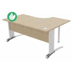 Bureau compact retour à gauche Biospace avec voile de fond - L.160 x P.110 cm - Plateau Chêne - Pieds Blanc - Embases Aluminium Bureau compact retour à gauche Biospace avec voile de fond - L.160 x P.110 cm - Plateau Chêne - Pieds Blanc - Embases Aluminium