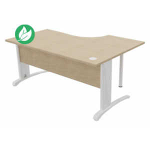 Bureau compact retour à gauche Biospace avec voile de fond - L.160 x P.110 cm - Plateau Chêne - Pieds Blanc - Embases Blanc Bureau compact retour à gauche Biospace avec voile de fond - L.160 x P.110 cm - Plateau Chêne - Pieds Blanc - Embases Blanc