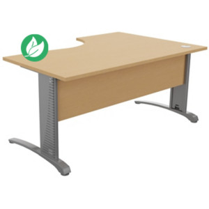 Bureau compact retour à gauche Biospace avec voile de fond - L.160 x P.110 cm - Plateau Hêtre - Pieds Aluminium - Embases Aluminium Bureau compact retour à gauche Biospace avec voile de fond - L.160 x P.110 cm - Plateau Hêtre - Pieds Aluminium - Embases Aluminium