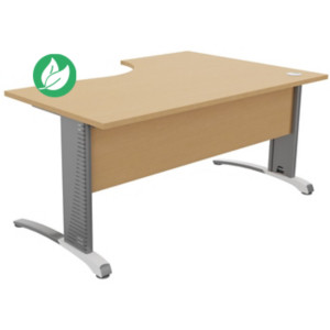 Bureau compact retour à gauche Biospace avec voile de fond - L.160 x P.110 cm - Plateau Hêtre - Pieds Aluminium - Embases Blanc Bureau compact retour à gauche Biospace avec voile de fond - L.160 x P.110 cm - Plateau Hêtre - Pieds Aluminium - Embases Blanc
