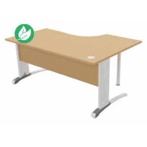 Bureau compact retour à gauche Biospace avec voile de fond - L.160 x P.110 cm - Plateau Hêtre - Pieds Blanc - Embases Aluminium Bureau compact retour à gauche Biospace avec voile de fond - L.160 x P.110 cm - Plateau Hêtre - Pieds Blanc - Embases Aluminium