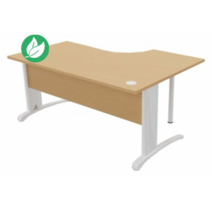 Bureau compact retour à gauche Biospace avec voile de fond - L.160 x P.110 cm - Plateau Hêtre - Pieds Blanc - Embases Blanc Bureau compact retour à gauche Biospace avec voile de fond - L.160 x P.110 cm - Plateau Hêtre - Pieds Blanc - Embases Blanc