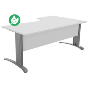 Bureau compact retour à gauche Biospace avec voile de fond - L.180 x P.110 cm - Plateau Blanc - Pieds Aluminium - Embases Aluminium Bureau compact retour à gauche Biospace avec voile de fond - L.180 x P.110 cm - Plateau Blanc - Pieds Aluminium - Embases Aluminium