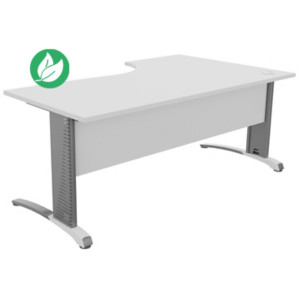 Bureau compact retour à gauche Biospace avec voile de fond - L.180 x P.110 cm - Plateau Blanc - Pieds Aluminium - Embases Blanc Bureau compact retour à gauche Biospace avec voile de fond - L.180 x P.110 cm - Plateau Blanc - Pieds Aluminium - Embases Blanc