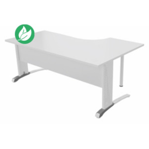 Bureau compact retour à gauche Biospace avec voile de fond - L.180 x P.110 cm - Plateau Blanc - Pieds Blanc - Embases Aluminium Bureau compact retour à gauche Biospace avec voile de fond - L.180 x P.110 cm - Plateau Blanc - Pieds Blanc - Embases Aluminium