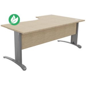 Bureau compact retour à gauche Biospace avec voile de fond - L.180 x P.110 cm - Plateau Chêne - Pieds Aluminium - Embases Aluminium Bureau compact retour à gauche Biospace avec voile de fond - L.180 x P.110 cm - Plateau Chêne - Pieds Aluminium - Embases Aluminium