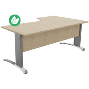 Bureau compact retour à gauche Biospace avec voile de fond - L.180 x P.110 cm - Plateau Chêne - Pieds Aluminium - Embases Blanc Bureau compact retour à gauche Biospace avec voile de fond - L.180 x P.110 cm - Plateau Chêne - Pieds Aluminium - Embases Blanc