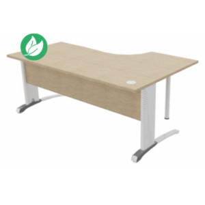 Bureau compact retour à gauche Biospace avec voile de fond - L.180 x P.110 cm - Plateau Chêne - Pieds Blanc - Embases Aluminium Bureau compact retour à gauche Biospace avec voile de fond - L.180 x P.110 cm - Plateau Chêne - Pieds Blanc - Embases Aluminium