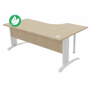 Bureau compact retour à gauche Biospace avec voile de fond - L.180 x P.110 cm - Plateau Chêne - Pieds Blanc - Embases Blanc Bureau compact retour à gauche Biospace avec voile de fond - L.180 x P.110 cm - Plateau Chêne - Pieds Blanc - Embases Blanc