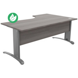 Bureau compact retour à gauche Biospace avec voile de fond - L.180 x P.110 cm - Plateau Cèdre - Pieds Aluminium - Embases Aluminium Bureau compact retour à gauche Biospace avec voile de fond - L.180 x P.110 cm - Plateau Cèdre - Pieds Aluminium - Embases Aluminium