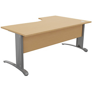 Bureau compact retour Ă gauche Biospace avec voile de fond - L.180 x P.110 cm - Plateau HĂŞtre - Pied