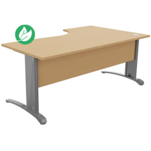 Bureau compact retour à gauche Biospace avec voile de fond - L.180 x P.110 cm - Plateau Hêtre - Pieds Aluminium - Embases Aluminium Bureau compact retour à gauche Biospace avec voile de fond - L.180 x P.110 cm - Plateau Hêtre - Pieds Aluminium - Embases Aluminium