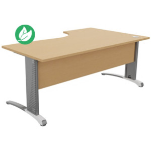 Bureau compact retour à gauche Biospace avec voile de fond - L.180 x P.110 cm - Plateau Hêtre - Pieds Aluminium - Embases Blanc Bureau compact retour à gauche Biospace avec voile de fond - L.180 x P.110 cm - Plateau Hêtre - Pieds Aluminium - Embases Blanc