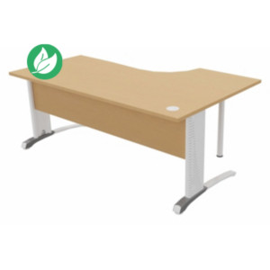 Bureau compact retour à gauche Biospace avec voile de fond - L.180 x P.110 cm - Plateau Hêtre - Pieds Blanc - Embases Aluminium Bureau compact retour à gauche Biospace avec voile de fond - L.180 x P.110 cm - Plateau Hêtre - Pieds Blanc - Embases Aluminium
