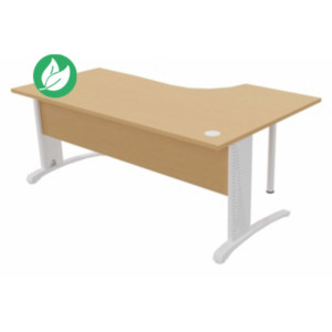 Bureau compact retour à gauche Biospace avec voile de fond - L.180 x P.110 cm - Plateau Hêtre - Pieds Blanc - Embases Blanc Bureau compact retour à gauche Biospace avec voile de fond - L.180 x P.110 cm - Plateau Hêtre - Pieds Blanc - Embases Blanc