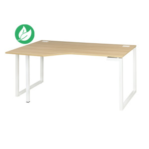 Bureau compact retour à gauche Vitaly - L.160 x P.105 cm - Plateau Chêne - Pieds cadre métal Blanc