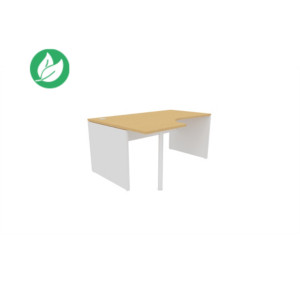 Bureau compact retour à gauche Évolution - L.160 x P.110 cm - Plateau Hêtre - Pieds pleins Blanc Bureau compact retour à gauche Évolution - L.160 x P.110 cm - Plateau Hêtre - Pieds pleins Blanc