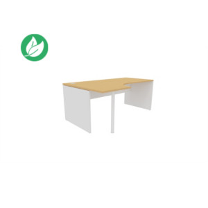 Bureau compact retour à gauche Évolution - L.180 x P.110 cm - Plateau Hêtre - Pieds pleins Blanc Bureau compact retour à gauche Évolution - L.180 x P.110 cm - Plateau Hêtre - Pieds pleins Blanc