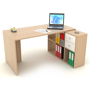 Bureau Cosito L. 140 x P. 69 cm avec rangement 6 cases intégré - Chêne